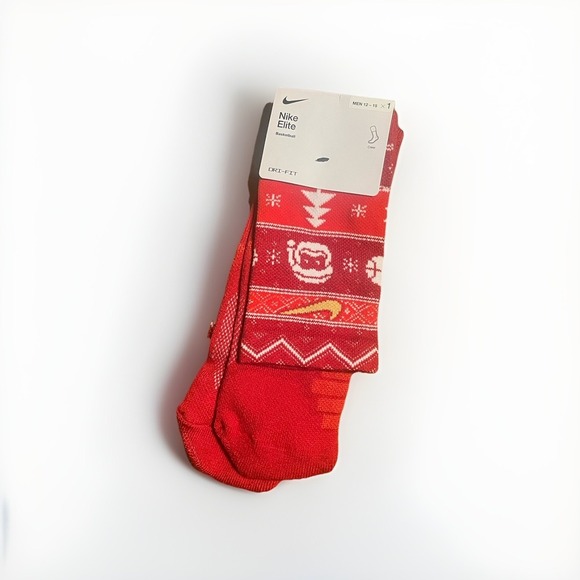 Nike Men Dri Fit Elite Crew Basketball Christmas Red Socks Size 12-15 - Picture 1 of 3
